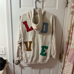 Aerie Cream Hoodie with Colorful LOVE Letters